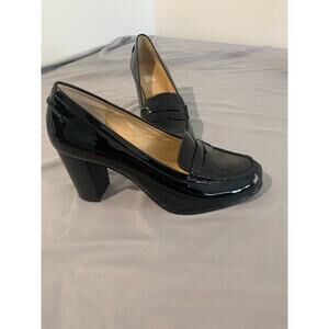 “MICHAEL Michael Kors Black Patent Leather Loafers Chunky Heel Size 8M”